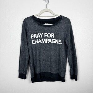 Chaser "Pray for Champagne" Gray Soft Crewneck Sweater Size XS